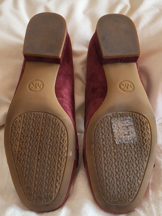 Michael Kors Mindy Flex Plum Burgundy Suede Ballet Flats Gold MK Logo Size 8 - Picture 12 of 14
